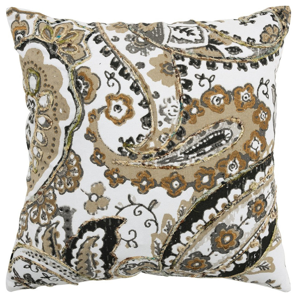 Brown White Traditional Paisley Throw Pillow