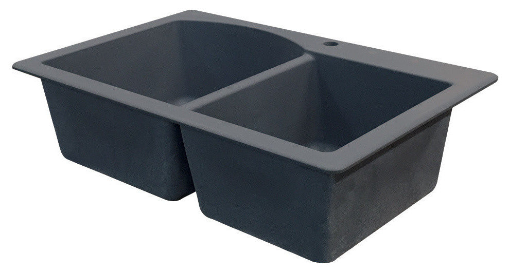 Aversa 33" silQ Granite Drop-in Double Bowl Kitchen Sink with 1 Hole in Grey