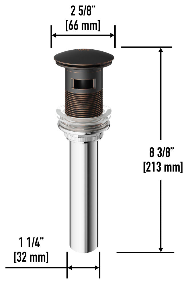 VIGO 1.75" W Bathroom Sink Pop-Up Drain, Antique Rubbed Bronze, With Overflow