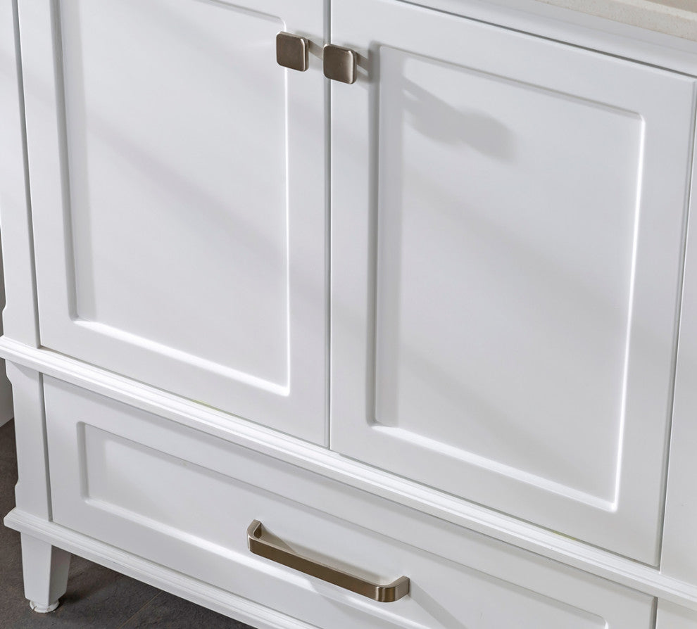 Nera Collection 30" Bath Vanity Quartz Top and Ceramic Sink, White, 30"