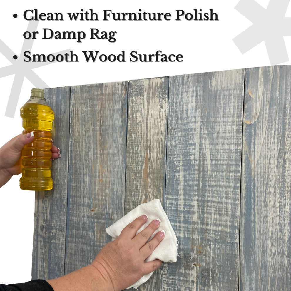 Solid Wood Headboard with Smooth Natural Wood Grain, Wall Mounted, Farmhouse, Blue Powderwash, Queen