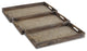 3-Piece Brown Wooden Trays With Center Bamboo Pattern And Rope Handles