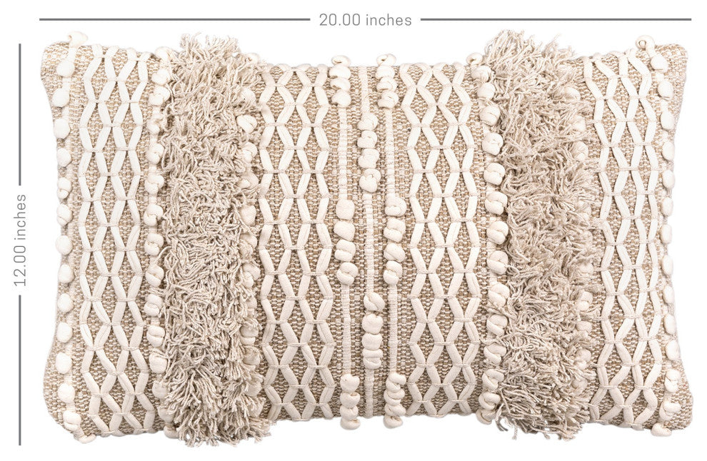 Boho Nubby Beige and White Lumbar Throw Pillow