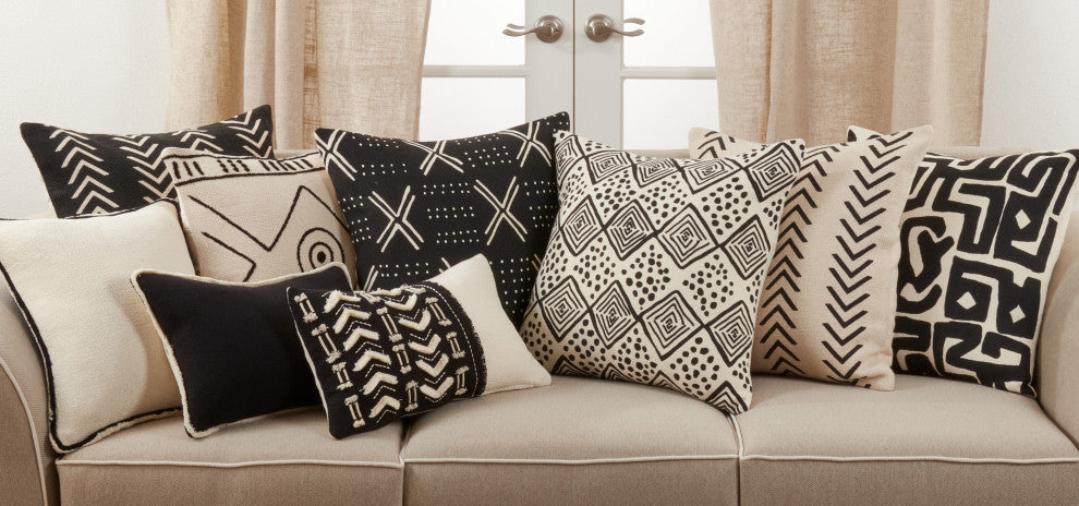 Down Filled Throw Pillow With Reversible Design, 18"x18", Black/White