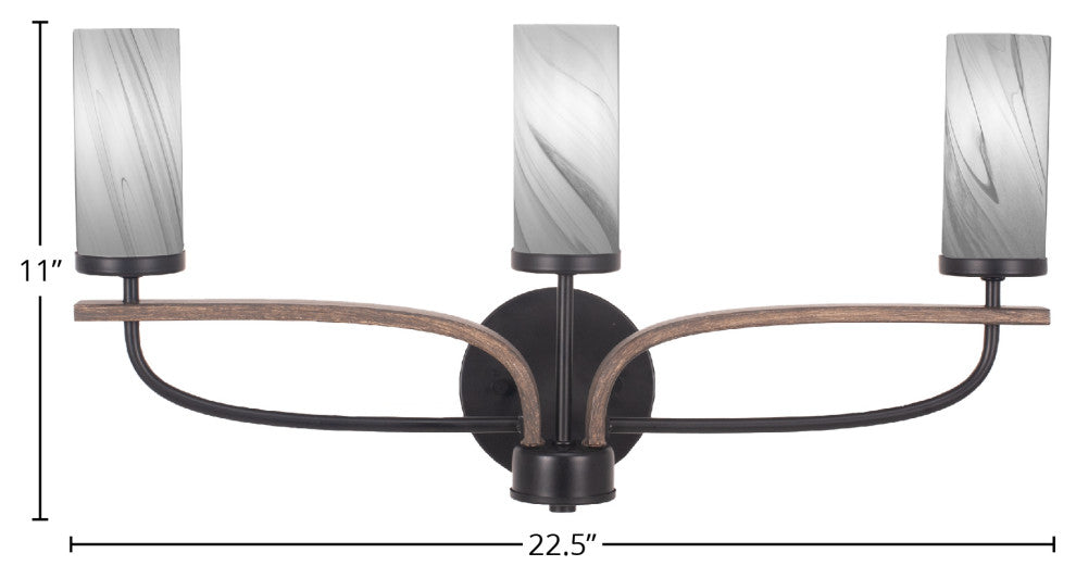 Monterey 3-Light Bath Bar, Matte Black & Painted Distressed, Onyx Swirl