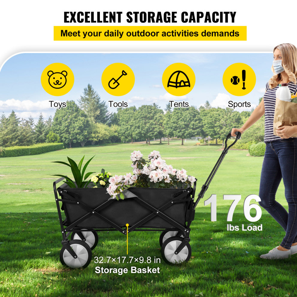 Vevor All Terrain Folding Wagon Collapsible Garden Beach Cart, Black