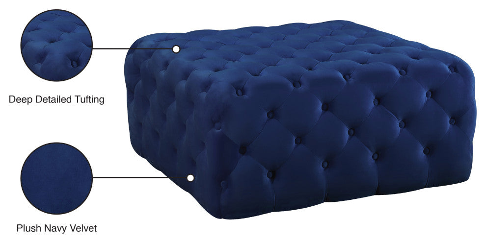 Ariel Velvet Upholstered Ottoman/Bench, Navy