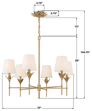 Crystorama Lighting Group 568 Broche 6 Light 32"W Chandelier - Antique Silver