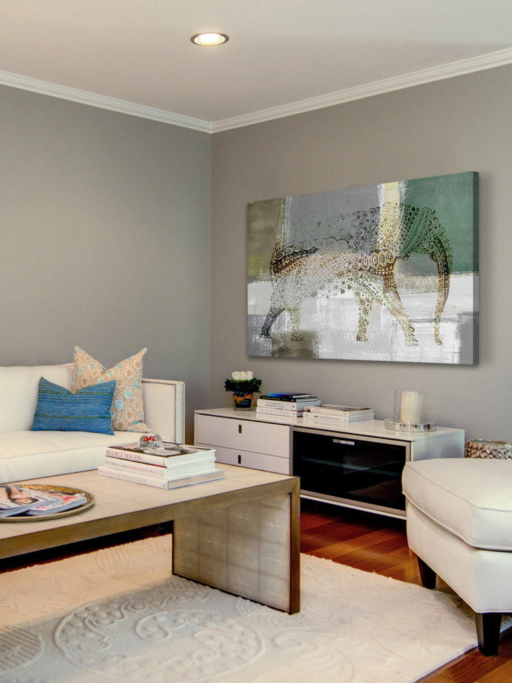 "Decorative Elephant" Painting Print on Wrapped Canvas, 18"x12"