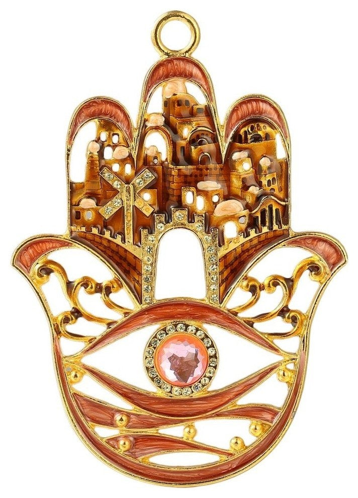 Hanging Hamsa Red City Wall decor Ornament Pewter Traditional Hamsa Decoration