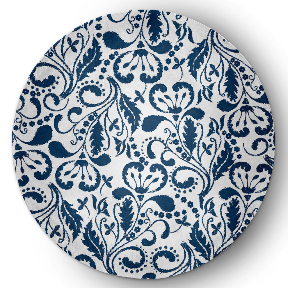 Aurora French Country Chenille Area Rug, Blue, 5' Round