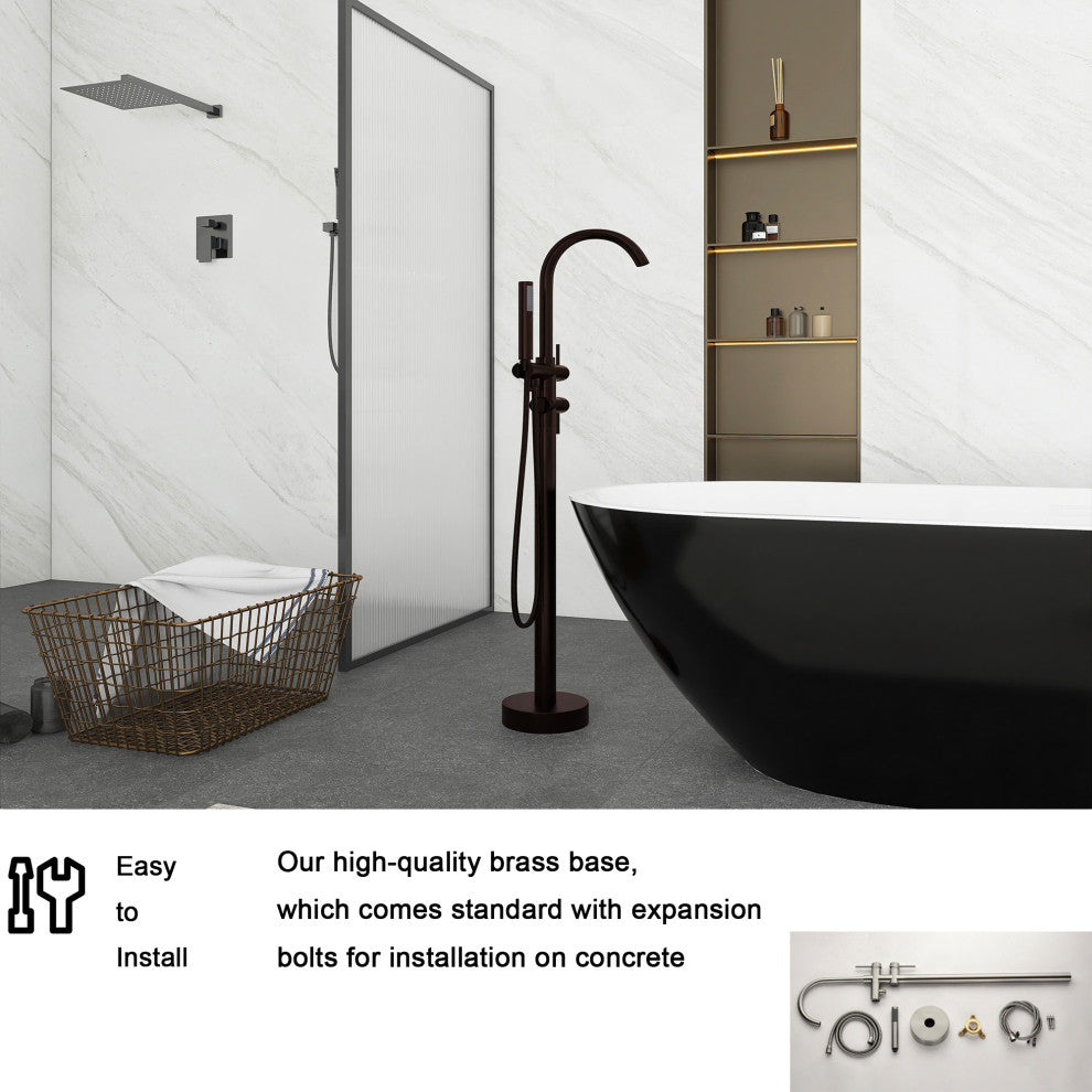 Freestanding Double Handle Clawfoot Tub Faucet, Brown