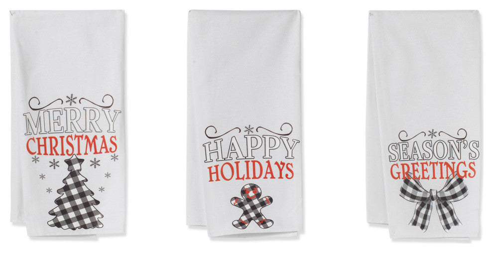Set of 3, 27" Fabric Holiday Design Tea Towels