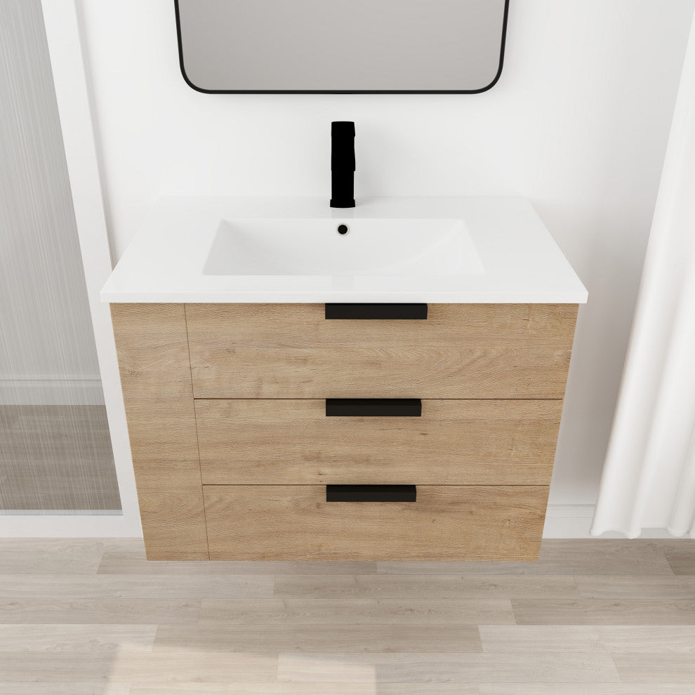 30 Inch Plywood Wall-Mounted Bathroom Vanity With Drawer and Adjustable Shelf