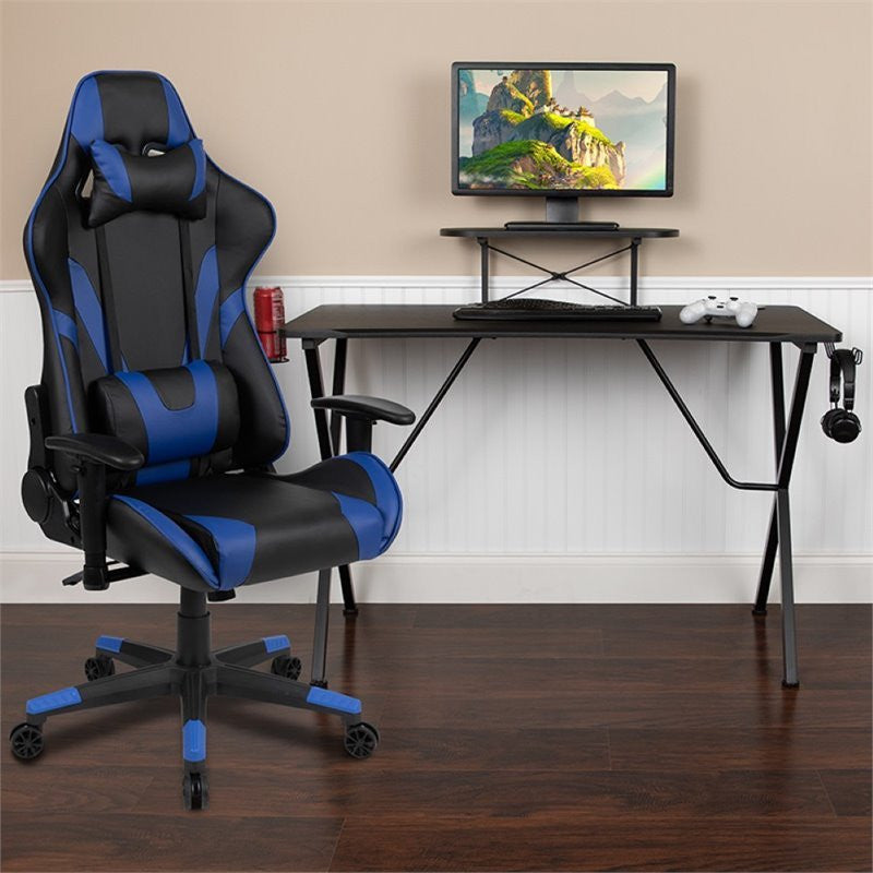 Flash Furniture Gaming Desk and Racing Reclining Chair Set in Black and Blue