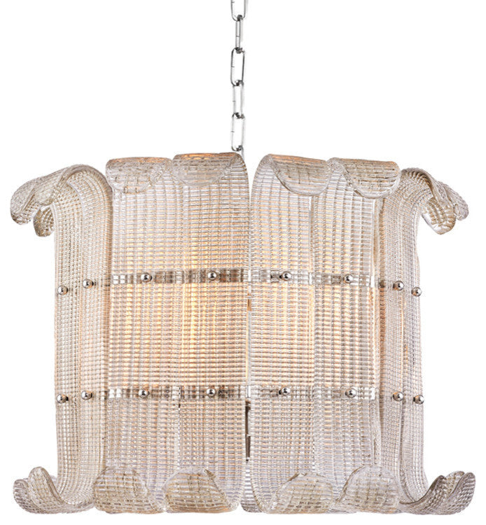 Brasher, 8 Light, Chandelier, Polished Nickel Finish, Clear Glass