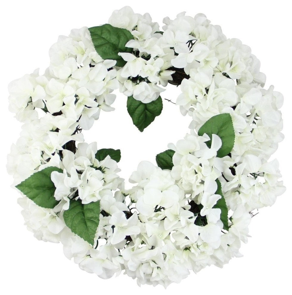 22" Green Floral Hydrangea Wreath, Unlit, Cream