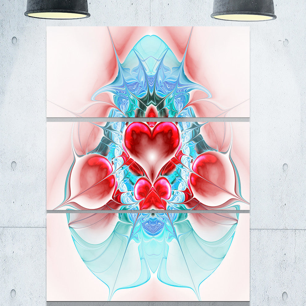 "Cold Extraterrestrial Fractal Heart Red" Metal Wall Art, 3 Panels, 28"x36"