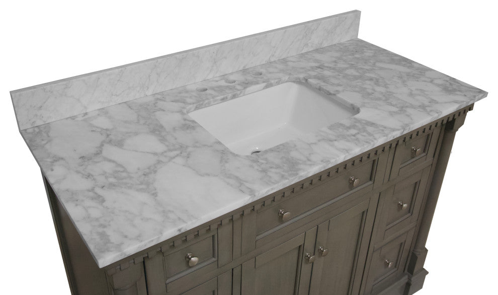 Sydney 48" Bathroom Vanity, Weathered Gray, Carrara Marble