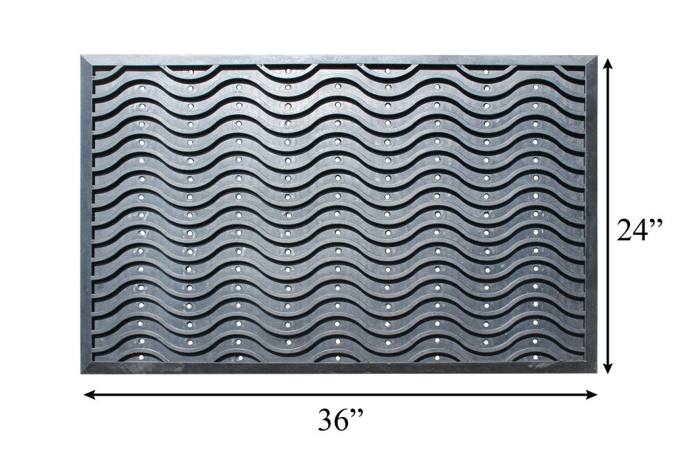 Wavy 100% Rubber Clean Step Scraper Doormat, 24"x36"