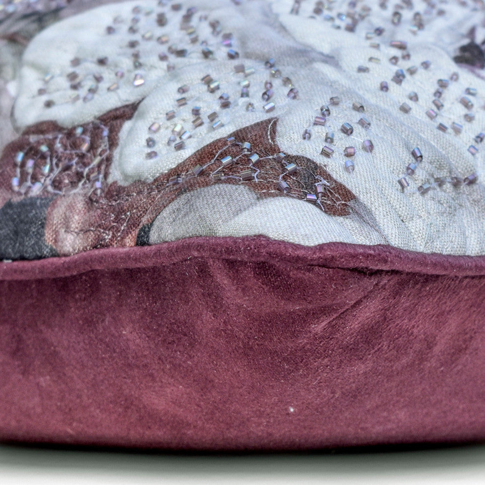 Purple Cotton Sequins Embroidery Rose 22"x22" Pillow Cover - Munstead Wood Rose