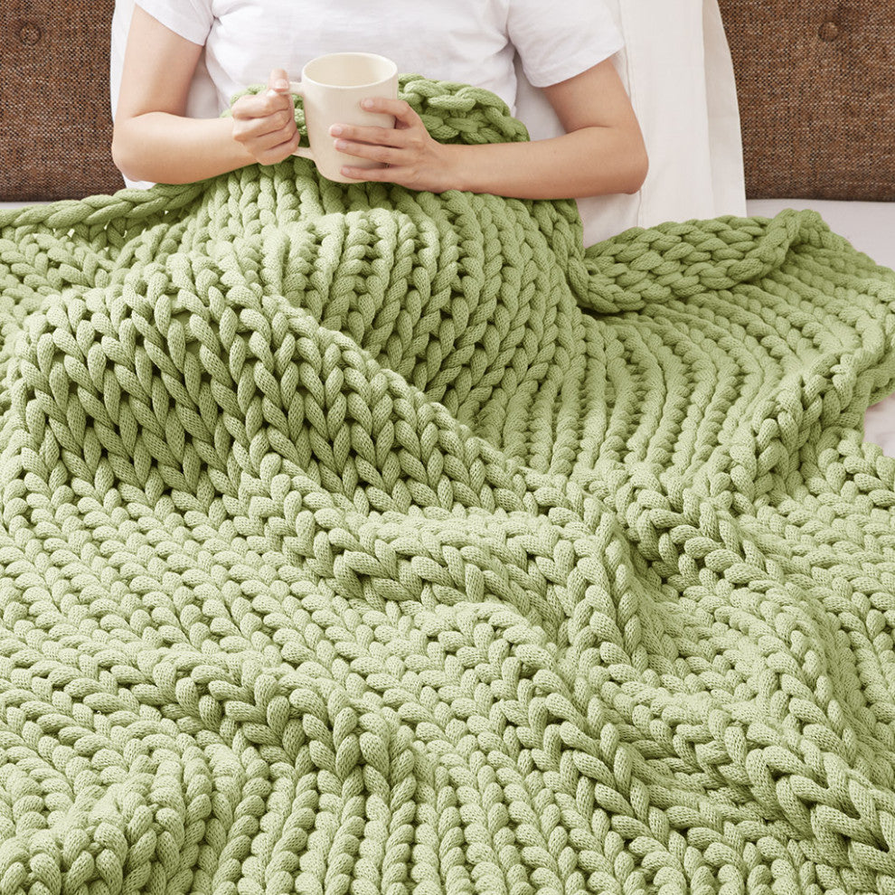 Madison Park Chunky Double Knit Hand Made Throw Blanket
