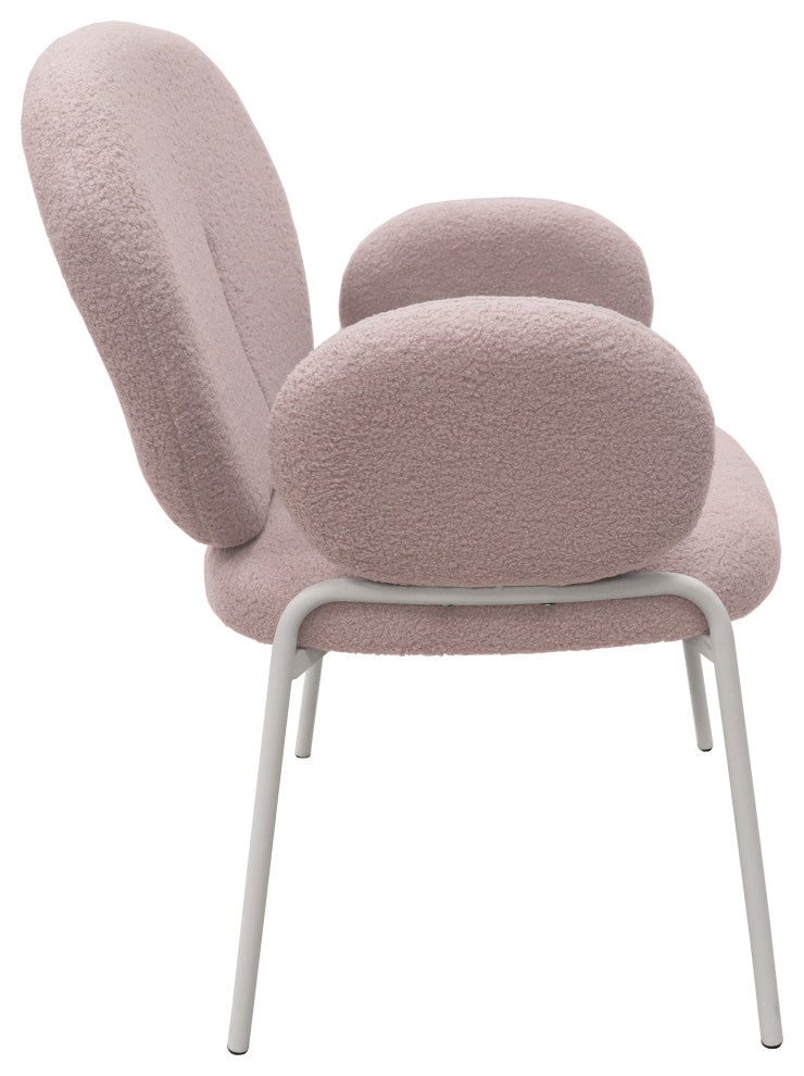 Celestial Boucle Dining Chairs With Arms, White Iron Legs, Grey