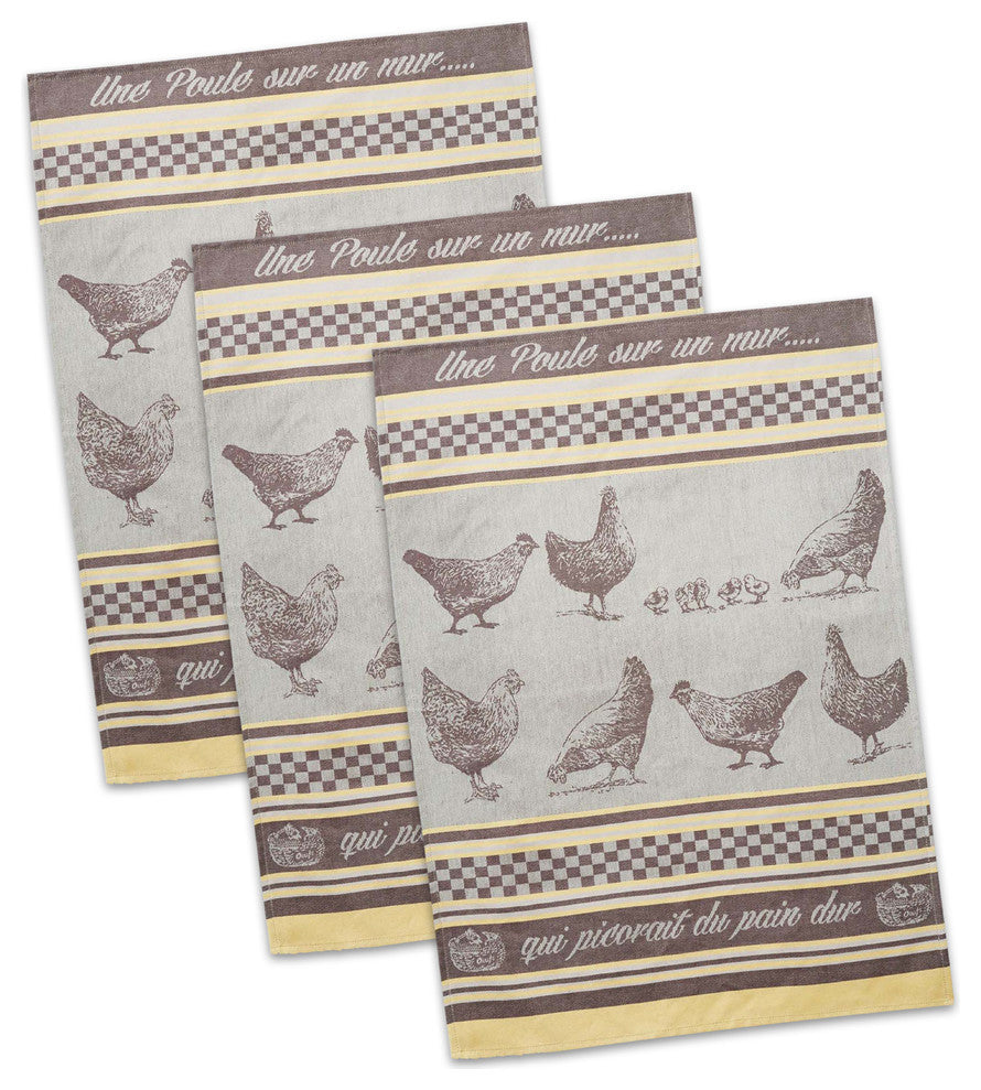 French Une Poule Jacquard Dish Towels, Set of 3
