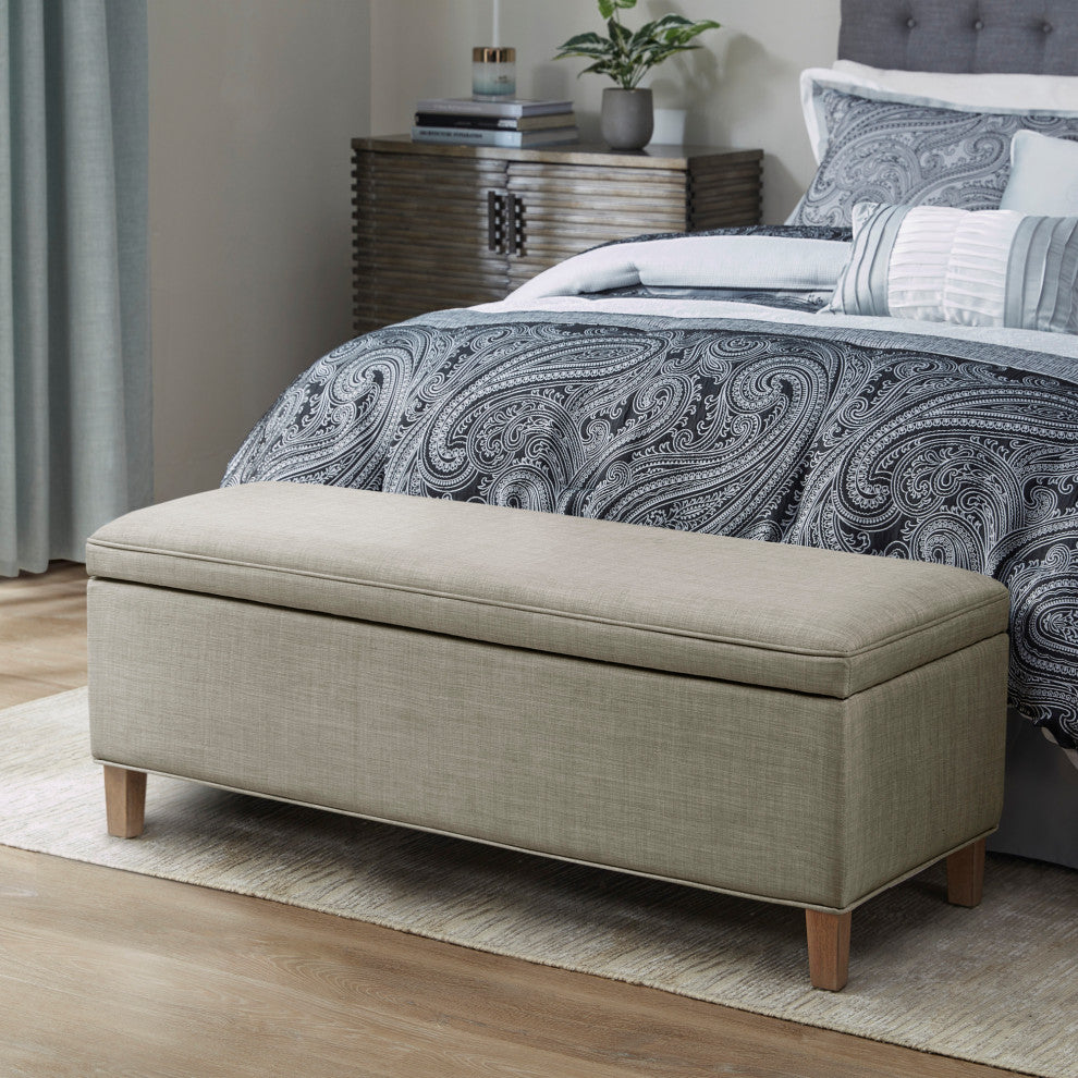 Martha Stewart Caymus Transitional Upholstered Storage Bench, Grey