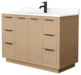 Maroni 48" Light Straw Single Vanity, White Quartz Top, 1-Hole, Black Trim