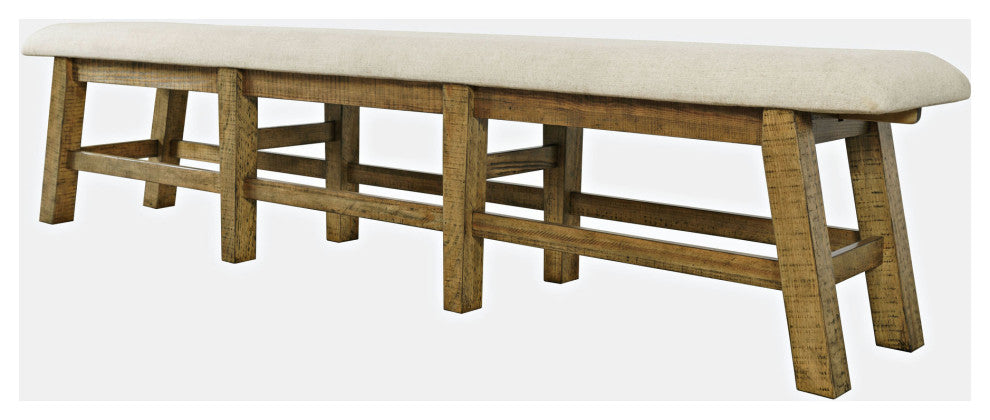 Telluride Rustic Distressed Pine 85" Upholstered Dining Bench - Gold