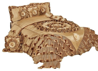 6-Piece Caramel Latte Ruffle Comforter Quilt Set, California King