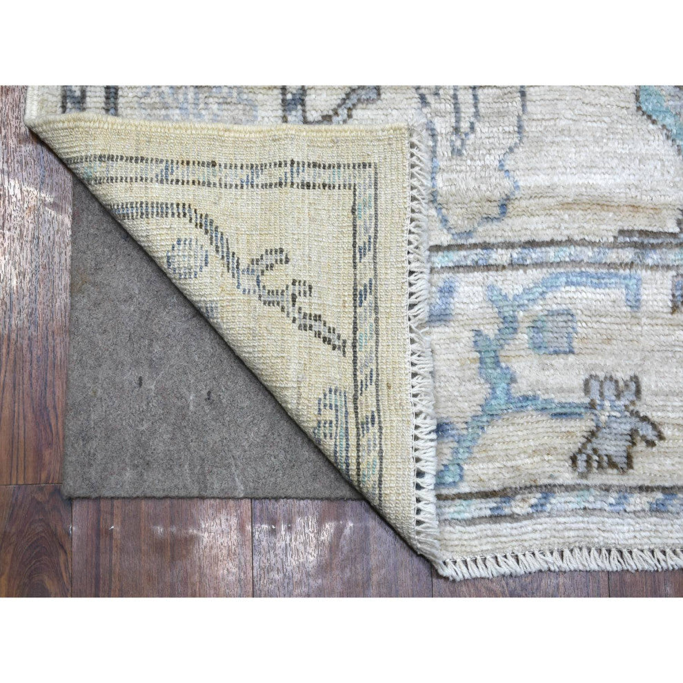 Beige Afghan Angora Oushak All Over Design Hand Knotted Pure Wool Rug 4'1"x5'10"