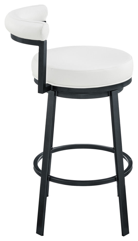 Armen Living Neura 30" Metal & Faux Leather Swivel Bar Stool in Soft White