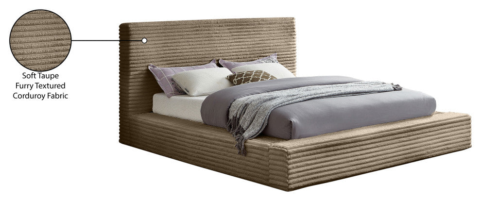 Dexter Upholstered Bed, Taupe, King, Corduroy Fabric