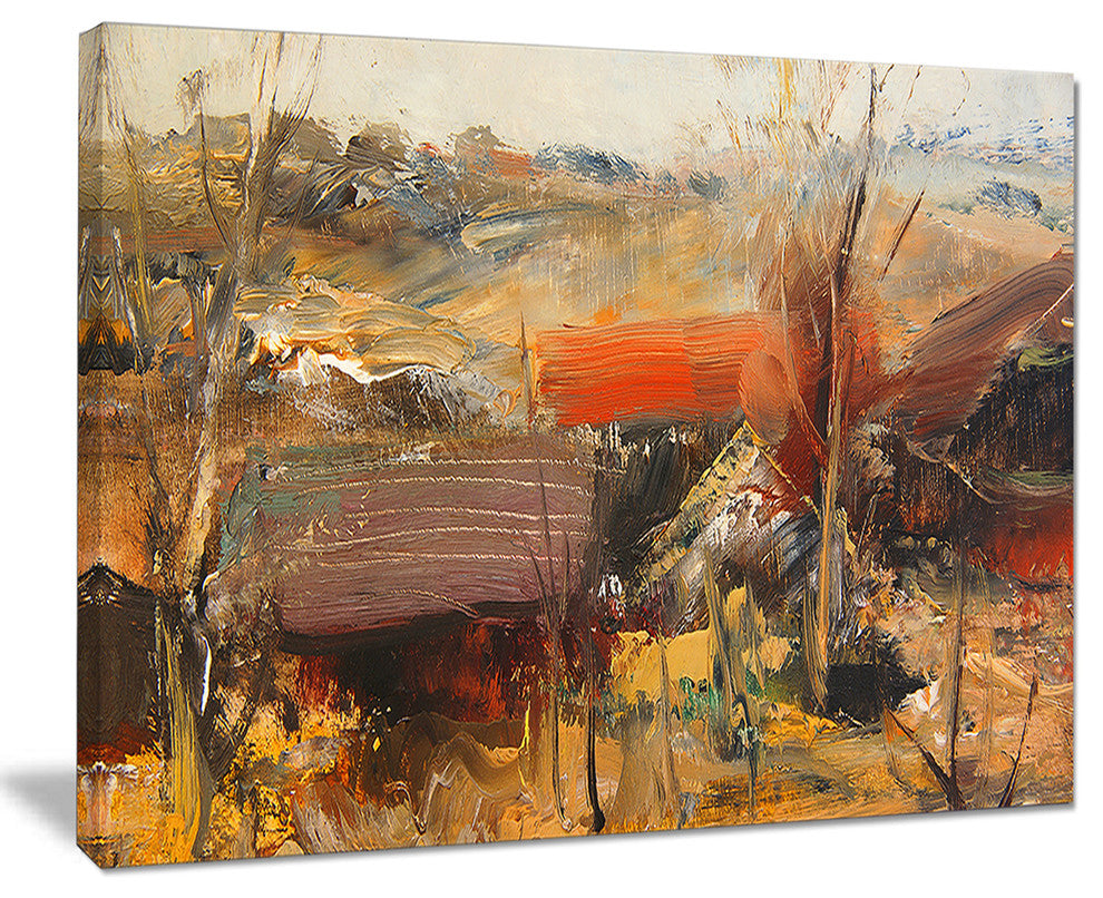"Brown Roofs" Heavily-Textured Landscape Painting" Canvas Print, 20"x12"