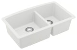 Karran Undermount Quartz 32" 60/40 Double Bowl Kitchen Sink Kit, Black