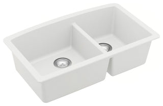 Karran Undermount Quartz 32" 60/40 Double Bowl Kitchen Sink Kit, Black