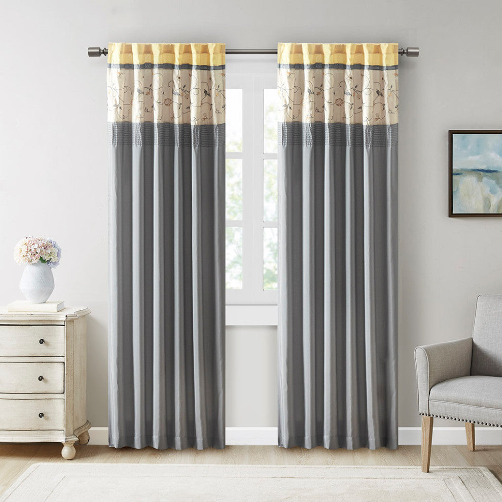 Madison Park Serene Embroidered Curtain Panel, Yellow