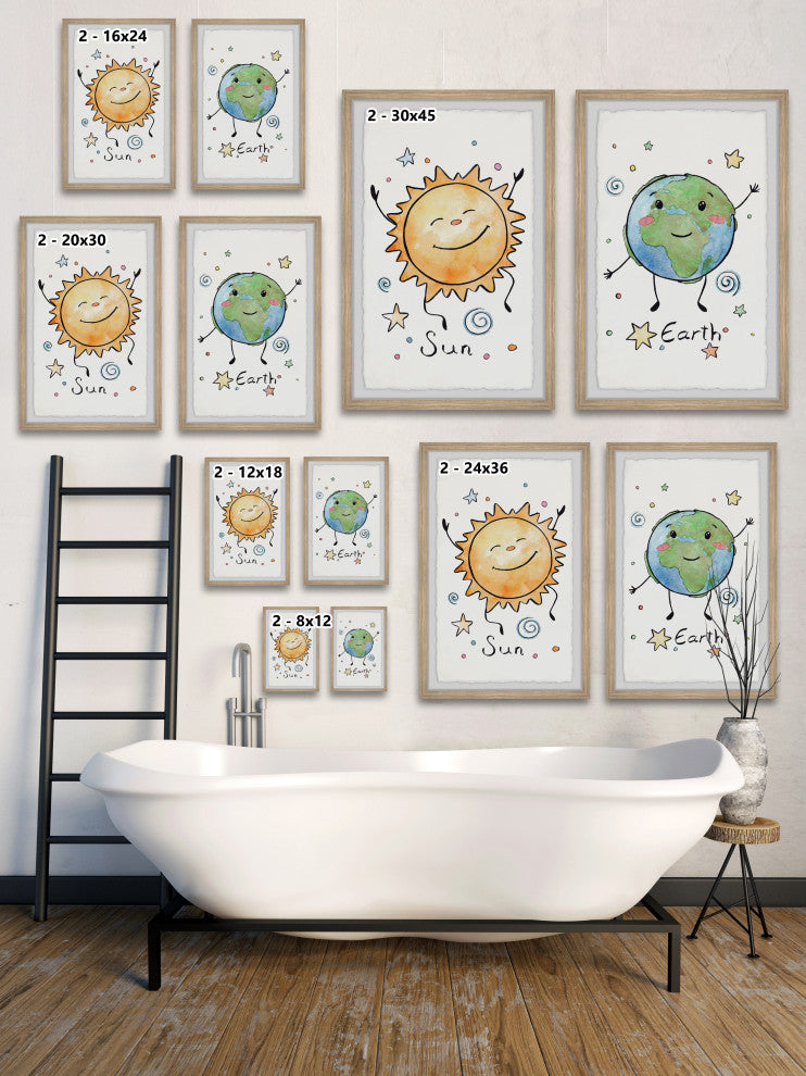 Sun and Earth Diptych, 2-Piece Set, 24x36 Panels