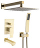 12" Wall Mounted Rainfall Shower System With Tub Spout, Brushed Gold
