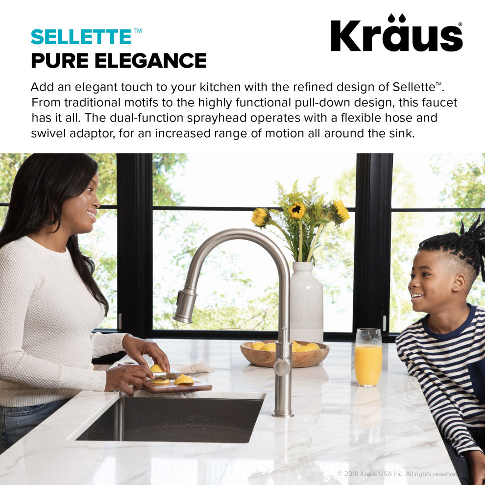 Sellette Pull-Down Kitchen Faucet, Spot Free Stainless Steel, Soap Dispenser