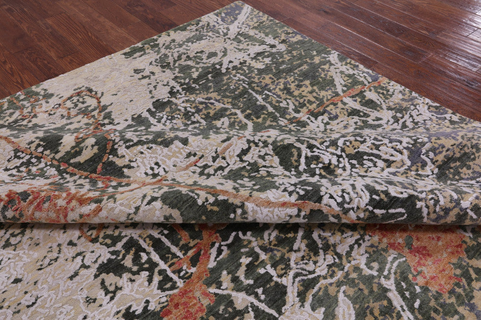 Hand-Knotted Wool and Silk Abstract Rug 8' 11" X 11' 8" Q7078