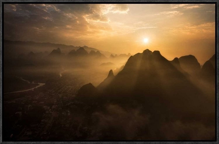 "Misty Sunrise" Framed Canvas Giclee by Nadav Jonas, 23x15"