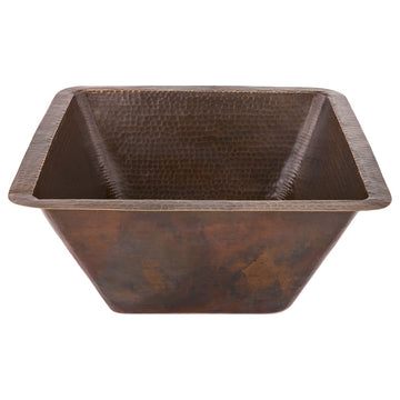 17" Large Square Hammered Copper Bar/Prep Sink, Drain & Accessories