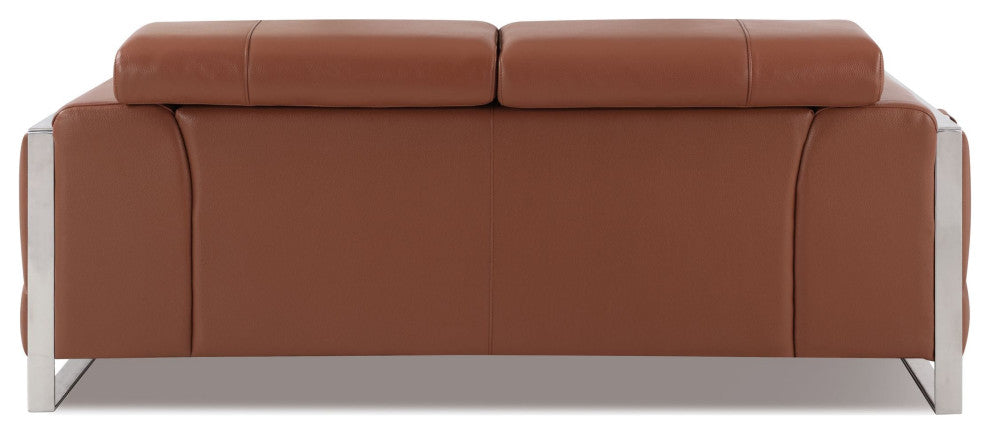 Trento Genuine Italian Leather Modern Loveseat Camel