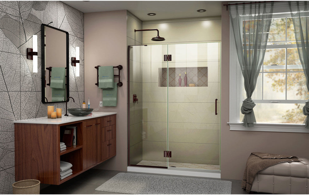 Unidoor-x 51" Shower Door, Oil Rubbed Bronze, Right-wall Bracket