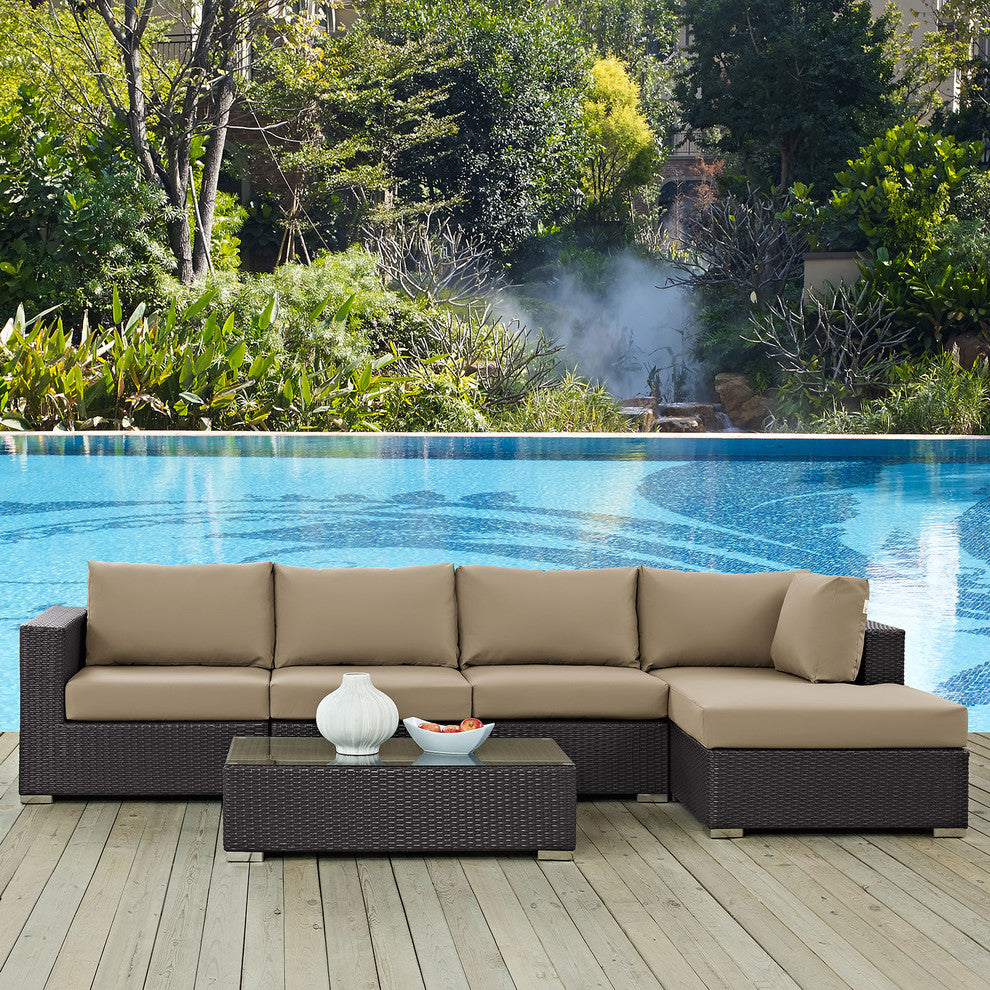 Espresso Mocha Convene 5-Piece Outdoor Patio Sectional Set