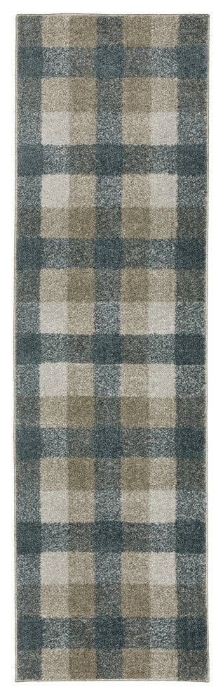 Alistair Geometric Plaid Teal/ Grey Indoor Area Rug, Teal, 2'3"x7'6"
