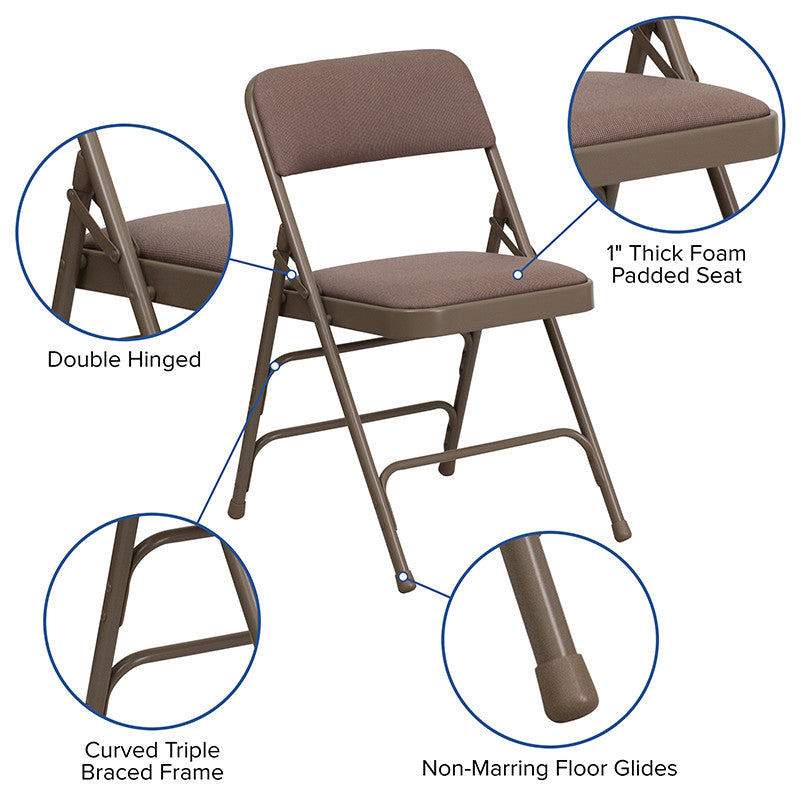2 Pack HERCULES Curved Triple Braced & Double Hinged Folding Chairs, Beige Fabric/Beige Frame